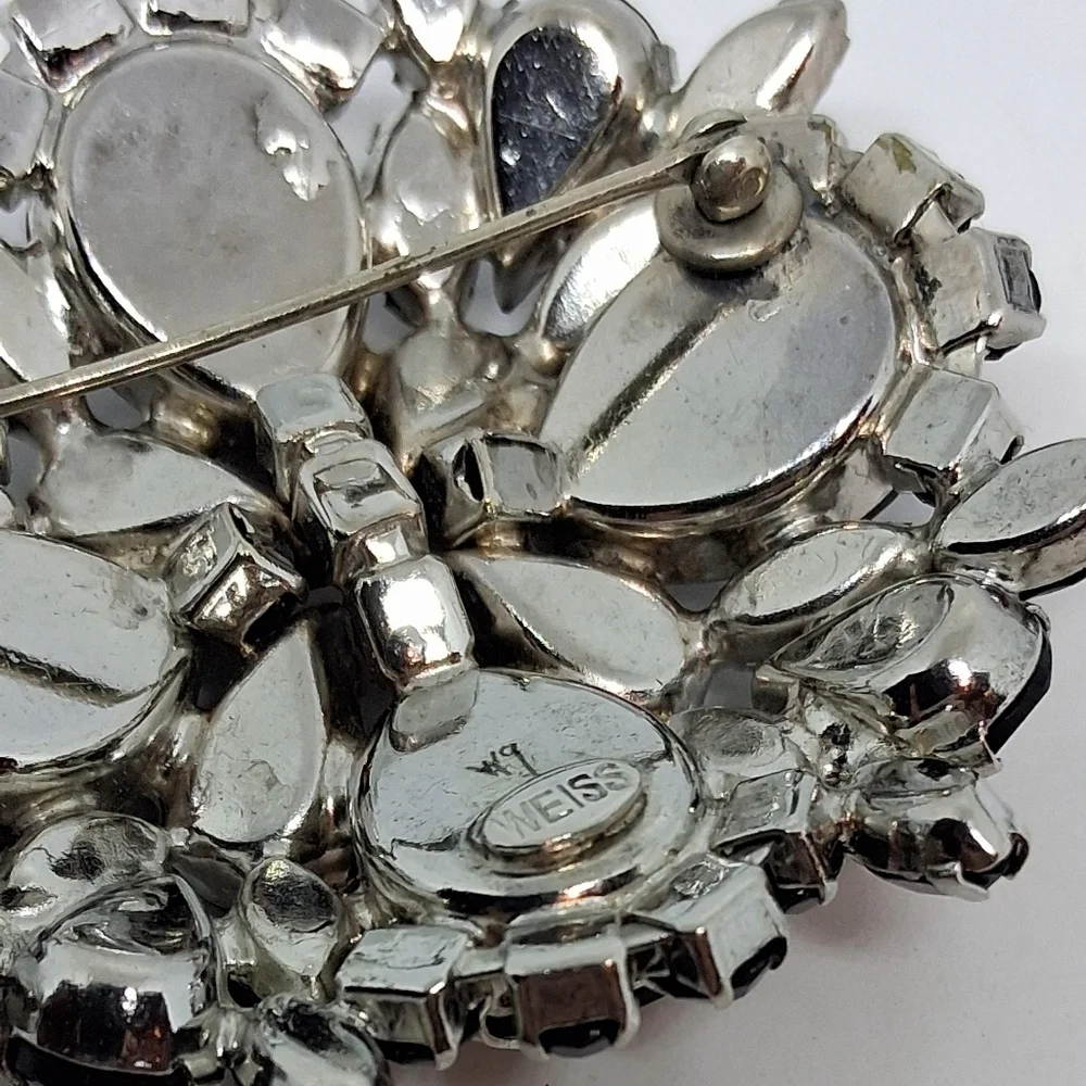 * Vintage Weiss Jet Black Rhinestones Earrings & Pin Brooch Set